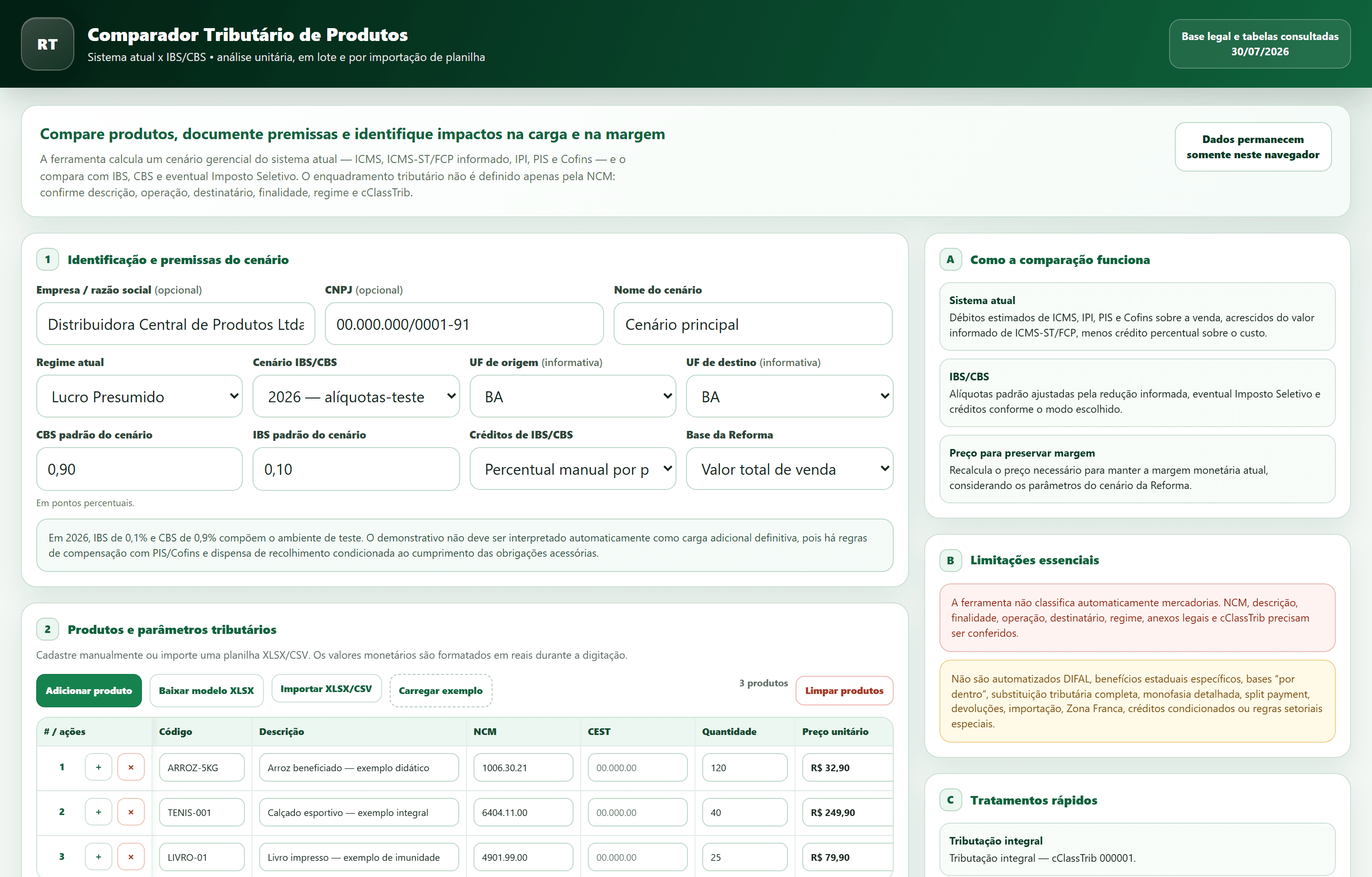 Comparador Tributário de Produtos com análise do impacto do IBS e CBS na Reforma Tributária.